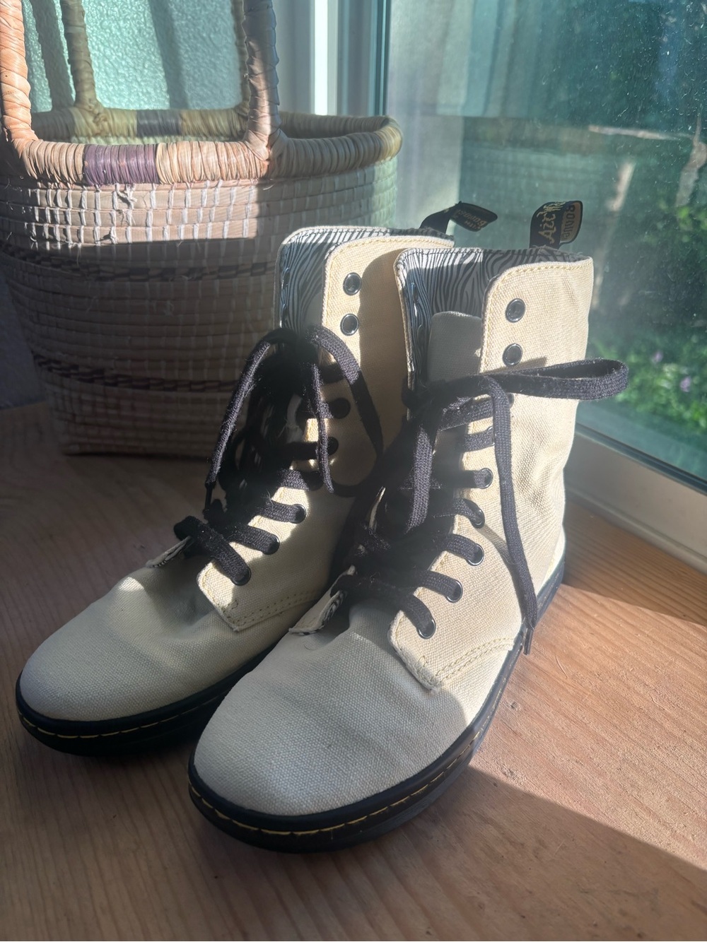 Dr. Martens Cream Canvas 8-Eye Lace-Up Boots with Black Laces